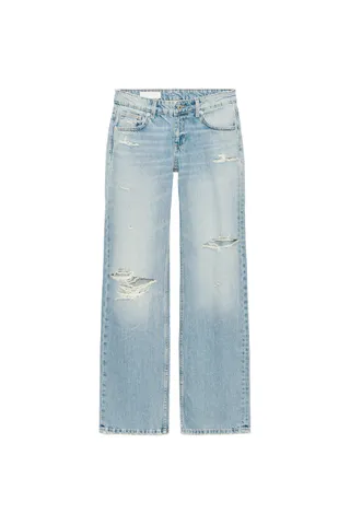 Düşük Bel Geniş Paça Yırtık TRF Jean