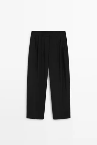 Pile detaylı süet carrot fit pantolon